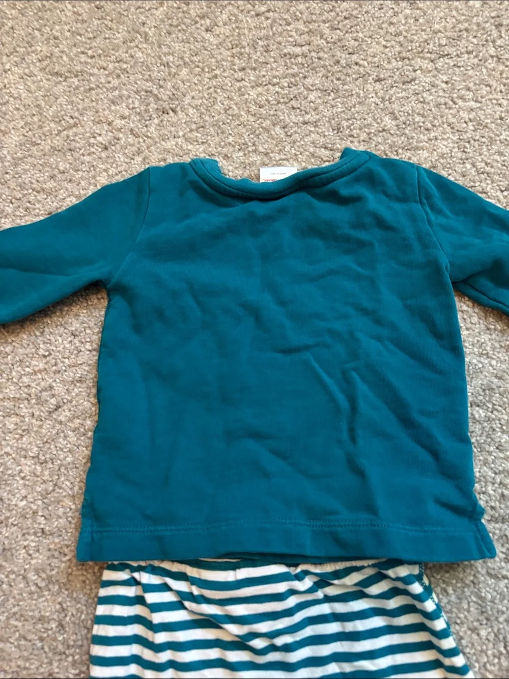 Hanna Andersson teal Striped Pants Set with Yellow Owl Appliqué 12-18m